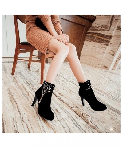 Ankle Boots with Rhinestone Women Sexy High Heels Booties Chelsea Ankle Boots with Zipper Autumn Winter Retro Suede Ankle Sho...