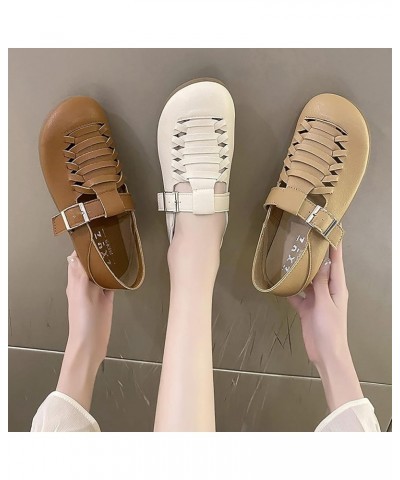 2023 Summer New Casual Flat Sole Single Shoe Hollow Woven Casual Shoes Arch Support Beach Flip Flops (Khaki, 8) 8 Khaki $18.2...