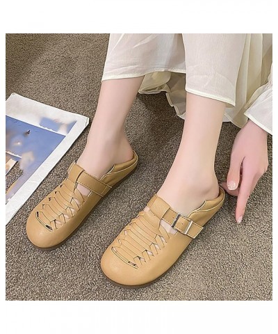 2023 Summer New Casual Flat Sole Single Shoe Hollow Woven Casual Shoes Arch Support Beach Flip Flops (Khaki, 8) 8 Khaki $18.2...