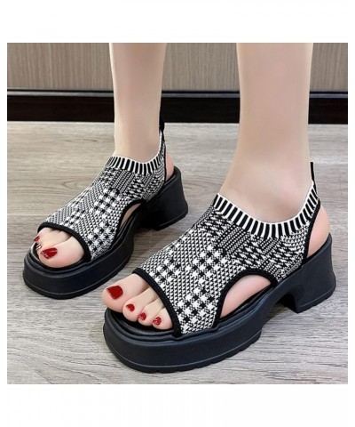 Women Shoes Thick Heel Sandals Summer Knitted Breathable Thick Bottom Plus Size Sandals for Women Wide Width Size 12 (Dark Gr...