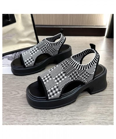 Women Shoes Thick Heel Sandals Summer Knitted Breathable Thick Bottom Plus Size Sandals for Women Wide Width Size 12 (Dark Gr...