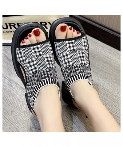 Women Shoes Thick Heel Sandals Summer Knitted Breathable Thick Bottom Plus Size Sandals for Women Wide Width Size 12 (Dark Gr...