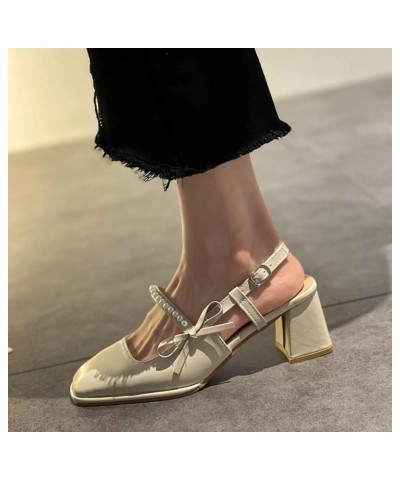 Casual Block Heels Sandal for Womens Breathable Ankle Buckle Bow Pump Sandals with Closed Toe Size 4-8 Beige 1 $27.05 Sandals