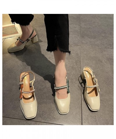 Casual Block Heels Sandal for Womens Breathable Ankle Buckle Bow Pump Sandals with Closed Toe Size 4-8 Beige 1 $27.05 Sandals