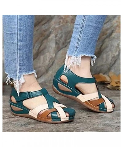 Closed Toe Sandals for Women Slip on Elastic Ankle Strap Casual Summer Hollow Out Vintage Wedge Sandal Gladiator Outdoor Shoe...