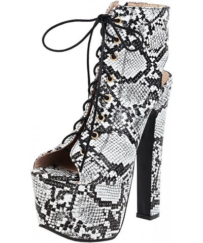 Womens Chunky Platform Ankle Boots Peep Toe Lace Up Sandals Super High Heels Shoes Snakeskin $35.79 Sandals