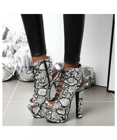 Womens Chunky Platform Ankle Boots Peep Toe Lace Up Sandals Super High Heels Shoes Snakeskin $35.79 Sandals