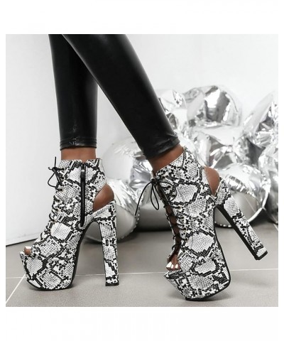 Womens Chunky Platform Ankle Boots Peep Toe Lace Up Sandals Super High Heels Shoes Snakeskin $35.79 Sandals