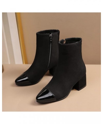 Women's Chunky Block Mid Heel Dressy Ankle Booties Vegan Suede Round Toe Zipper Elegant Short Boots Black-velvet Lined $35.99...