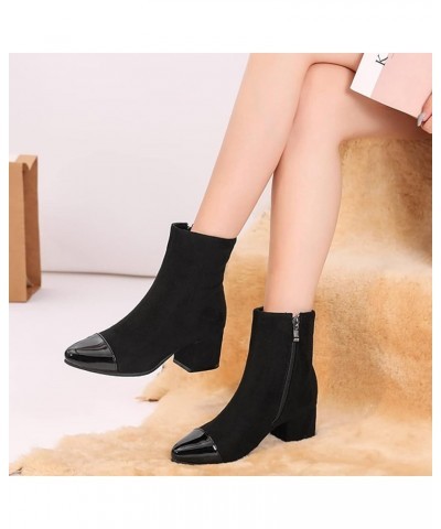 Women's Chunky Block Mid Heel Dressy Ankle Booties Vegan Suede Round Toe Zipper Elegant Short Boots Black-velvet Lined $35.99...