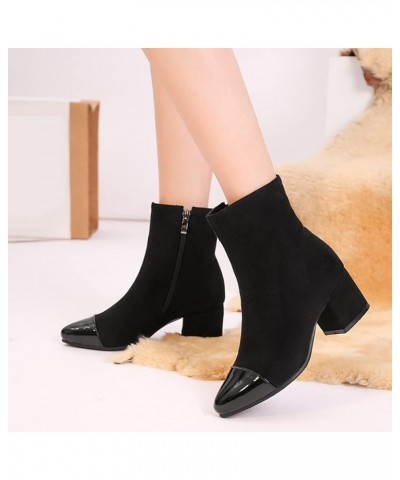 Women's Chunky Block Mid Heel Dressy Ankle Booties Vegan Suede Round Toe Zipper Elegant Short Boots Black-velvet Lined $35.99...