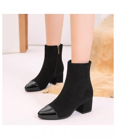 Women's Chunky Block Mid Heel Dressy Ankle Booties Vegan Suede Round Toe Zipper Elegant Short Boots Black-velvet Lined $35.99...