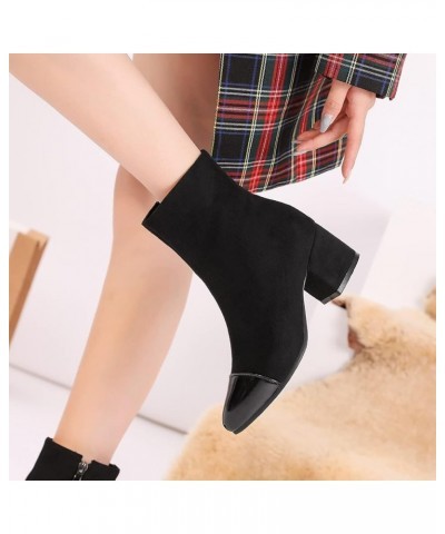 Women's Chunky Block Mid Heel Dressy Ankle Booties Vegan Suede Round Toe Zipper Elegant Short Boots Black-velvet Lined $35.99...