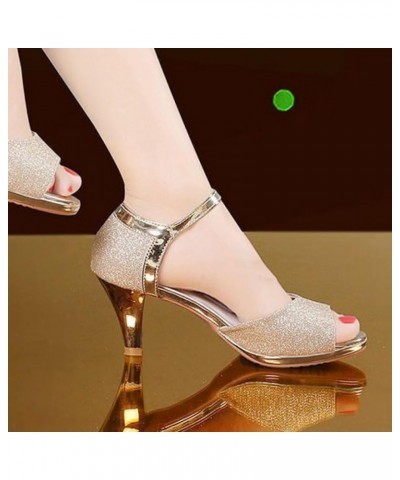 Women Chunky Mid Heel Pumps Fish Mouth Peep Toe Ankle Buckle Strap Sandals Wedding Evening Prom Summer Shoes Gold $30.82 Sandals