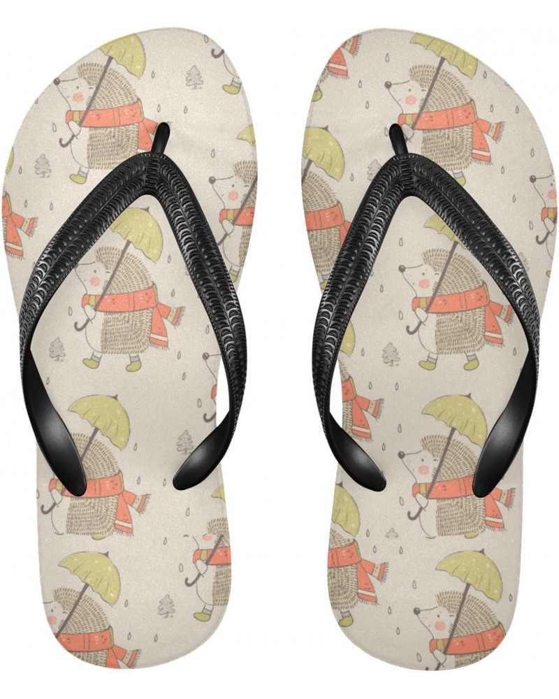 Hedgehog Holding An Umbrella Flip Flop Sandal Men's and Women's Summer Sandal | Beach & Water Shoes（423） $13.49 Sandals