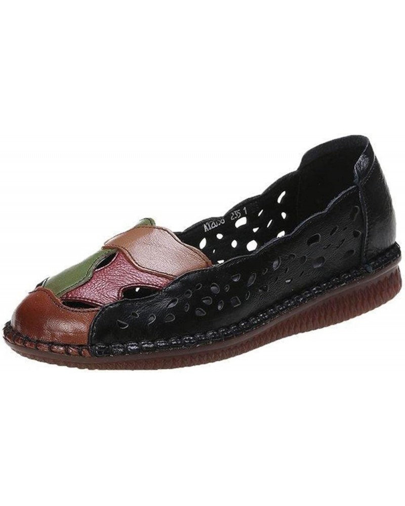 Women's Fashion Retro Hollow Shallow Mouth Soft Sole Flat Single Shoes Round Toe Green Lazy Women Shoes Casual Black $17.91 F...