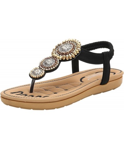 Women Flip Flops Sandals Summer Boho Casual Flat Ankle T-Strap Thong Elastic Comfortable Flip Flops Beach Shoes Sandal Black ...