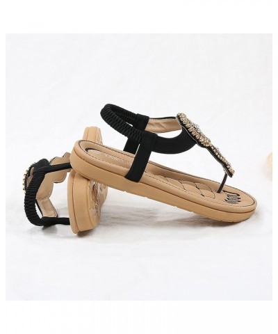 Women Flip Flops Sandals Summer Boho Casual Flat Ankle T-Strap Thong Elastic Comfortable Flip Flops Beach Shoes Sandal Black ...