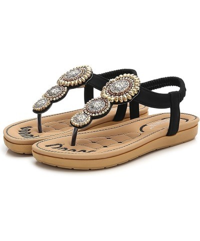 Women Flip Flops Sandals Summer Boho Casual Flat Ankle T-Strap Thong Elastic Comfortable Flip Flops Beach Shoes Sandal Black ...