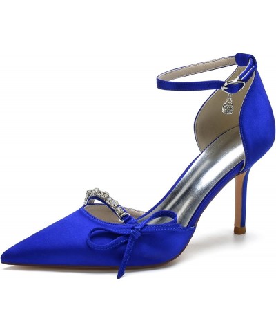 Pointed Toe Bow High Heels for Women Adjustable Ankle Strap Wedding Bridal Shoes Satin Crystal Evening Party Dress Shoes Blue...