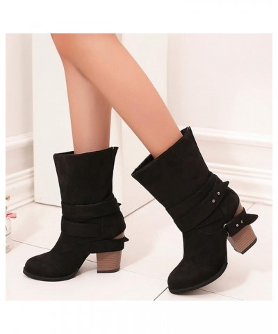 Womens Mid Knee High Boots Chunky Heel Slouchy Winter Shoes Booties Western Shoes Snow Boots Lh3-black $29.78 Boots