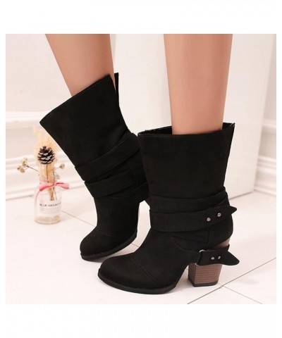 Womens Mid Knee High Boots Chunky Heel Slouchy Winter Shoes Booties Western Shoes Snow Boots Lh3-black $29.78 Boots