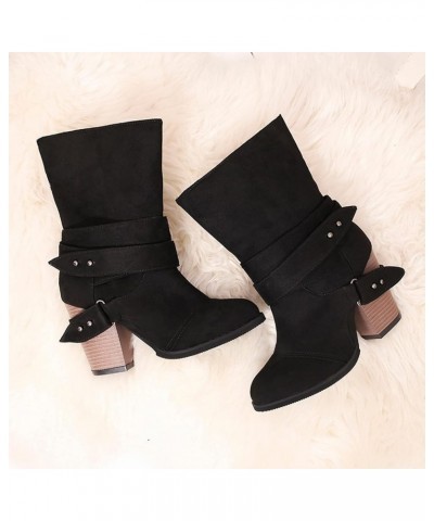 Womens Mid Knee High Boots Chunky Heel Slouchy Winter Shoes Booties Western Shoes Snow Boots Lh3-black $29.78 Boots