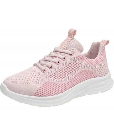 Women's Casual Knitted Breathable Lace-Up Sneakers Running Sports Shoes Lace up Sneakers Z 04-pink $13.56 Athletic Shoes