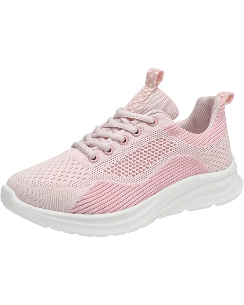 Women's Casual Knitted Breathable Lace-Up Sneakers Running Sports Shoes Lace up Sneakers Z 04-pink $13.56 Athletic Shoes