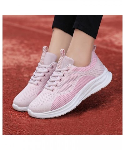 Women's Casual Knitted Breathable Lace-Up Sneakers Running Sports Shoes Lace up Sneakers Z 04-pink $13.56 Athletic Shoes