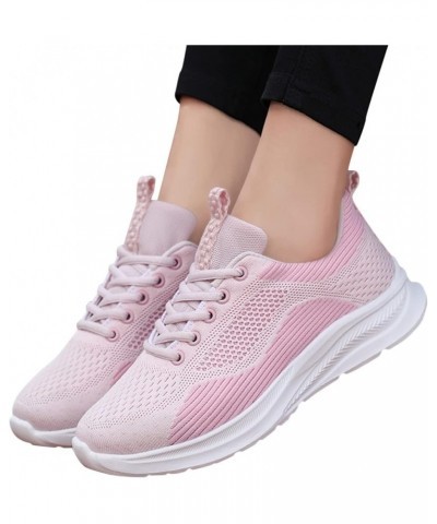 Women's Casual Knitted Breathable Lace-Up Sneakers Running Sports Shoes Lace up Sneakers Z 04-pink $13.56 Athletic Shoes