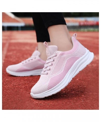 Women's Casual Knitted Breathable Lace-Up Sneakers Running Sports Shoes Lace up Sneakers Z 04-pink $13.56 Athletic Shoes