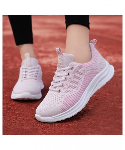 Women's Casual Knitted Breathable Lace-Up Sneakers Running Sports Shoes Lace up Sneakers Z 04-pink $13.56 Athletic Shoes