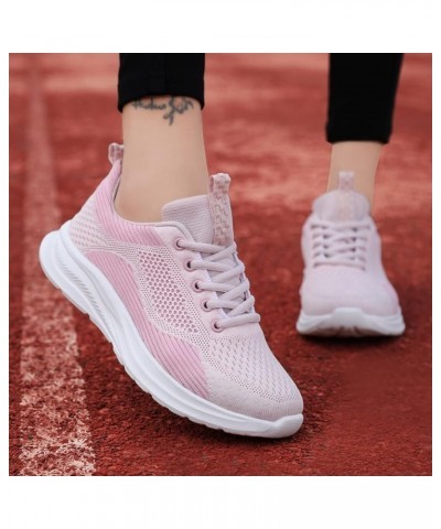 Women's Casual Knitted Breathable Lace-Up Sneakers Running Sports Shoes Lace up Sneakers Z 04-pink $13.56 Athletic Shoes