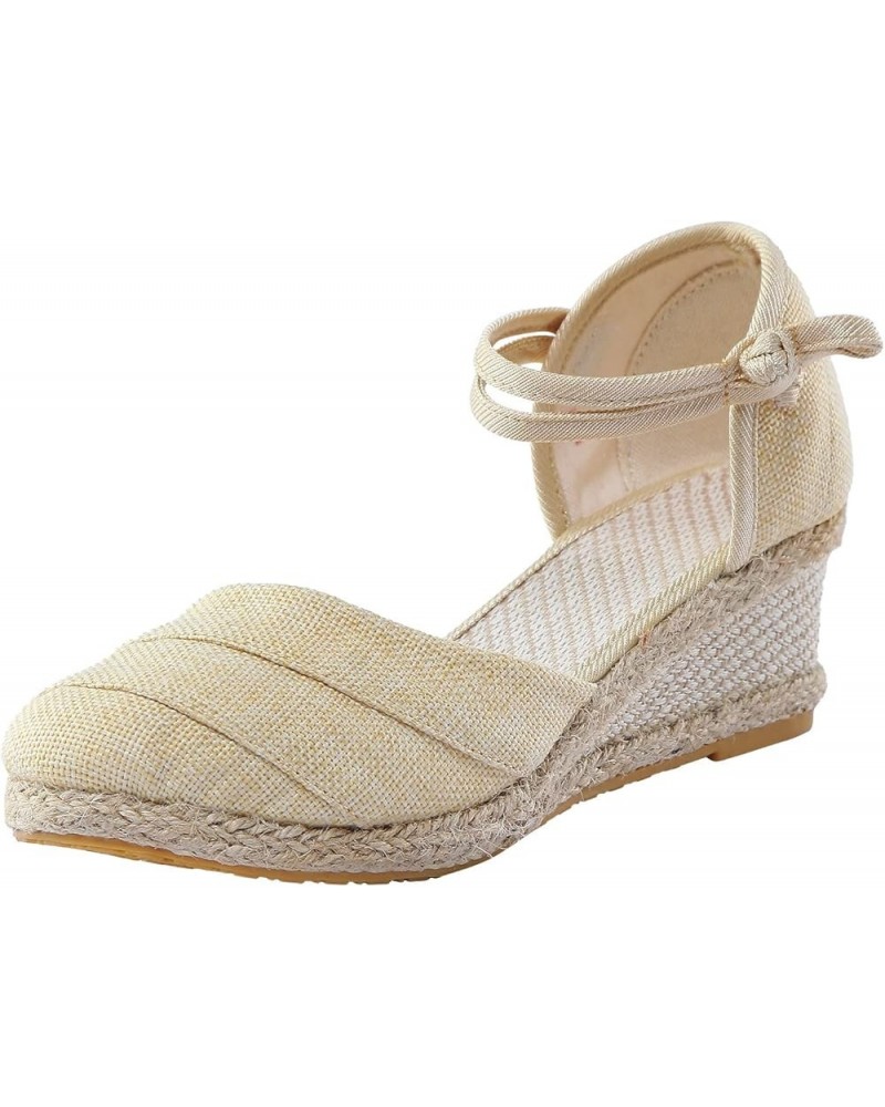 Wedge Sandals for Women Dressy, Women Sandals Comfortable Closed Toe Sandals Espadrille Shoes with Buckle Strap Beige $12.20 ...