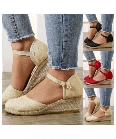 Wedge Sandals for Women Dressy, Women Sandals Comfortable Closed Toe Sandals Espadrille Shoes with Buckle Strap Beige $12.20 ...