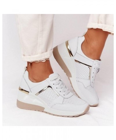 Women's Slip on Sneakers Ladies Summer Fashion Leather Lace Up Round Head Breathable Thick Sole Casual Sports 7 Beige $22.73 ...