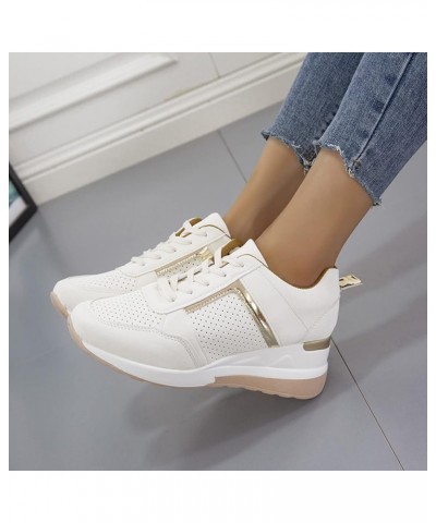 Women's Slip on Sneakers Ladies Summer Fashion Leather Lace Up Round Head Breathable Thick Sole Casual Sports 7 Beige $22.73 ...