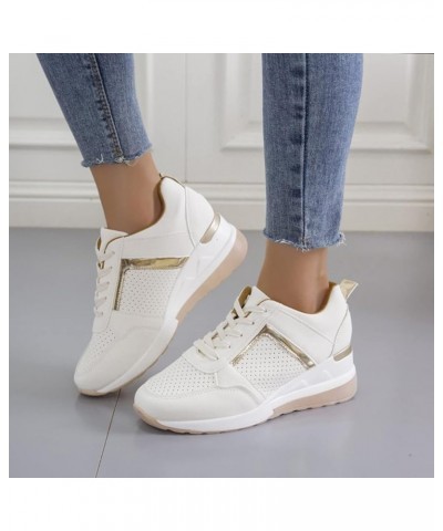 Women's Slip on Sneakers Ladies Summer Fashion Leather Lace Up Round Head Breathable Thick Sole Casual Sports 7 Beige $22.73 ...