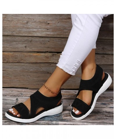 Ladies Fashion Solid Color Breathable Mesh Fish Mouth Casual Flat Sandals Raffia Sandals Women (Blue, 9) Black 8 $15.94 Sandals