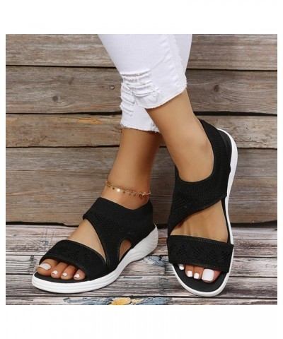 Ladies Fashion Solid Color Breathable Mesh Fish Mouth Casual Flat Sandals Raffia Sandals Women (Blue, 9) Black 8 $15.94 Sandals