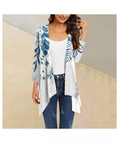 3/4 Sleeve Tops for Women Summer Open Front Tunics Vintage Floral Prints Casual Cardigan Draped Ruffles Tees 2-white $11.74 A...