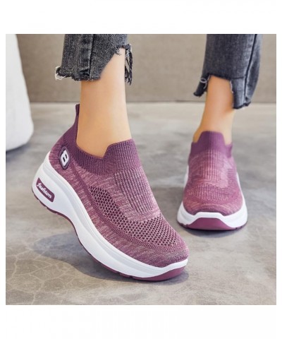 Fashion Women Mesh Casual Slip-On Sport Shoes Runing Breathable Shoes Sneakers Z 01-purple $24.15 Athletic Shoes