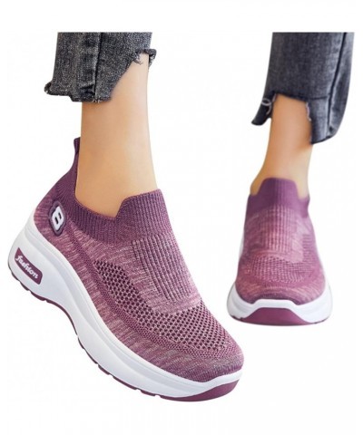 Fashion Women Mesh Casual Slip-On Sport Shoes Runing Breathable Shoes Sneakers Z 01-purple $24.15 Athletic Shoes