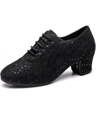 Women Modern Dance Shoes Lace up Ballroom Tango Foxtrot Waltz Professional Practice Dancing Shoes, Model-LPWMMD Lpwmmd-black-...