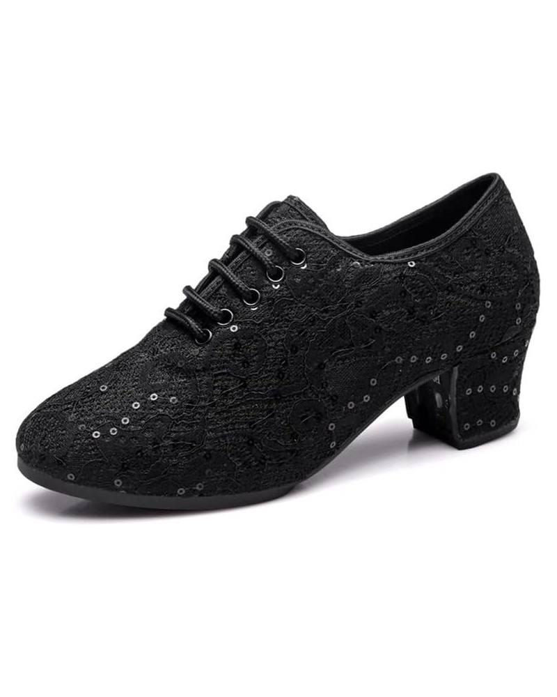 Women Modern Dance Shoes Lace up Ballroom Tango Foxtrot Waltz Professional Practice Dancing Shoes, Model-LPWMMD Lpwmmd-black-...