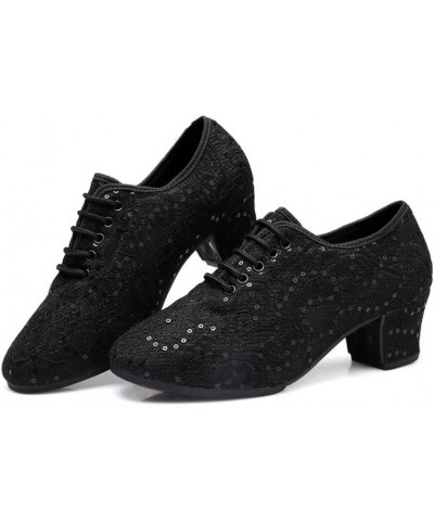 Women Modern Dance Shoes Lace up Ballroom Tango Foxtrot Waltz Professional Practice Dancing Shoes, Model-LPWMMD Lpwmmd-black-...