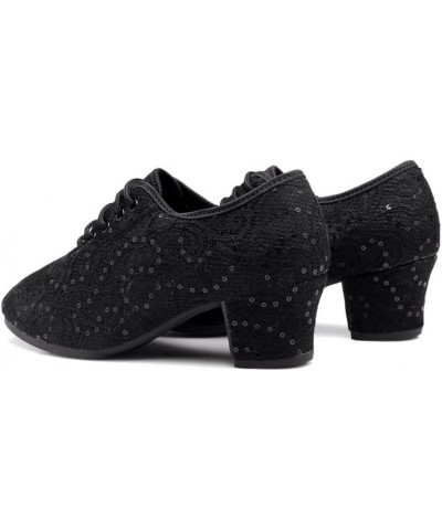 Women Modern Dance Shoes Lace up Ballroom Tango Foxtrot Waltz Professional Practice Dancing Shoes, Model-LPWMMD Lpwmmd-black-...