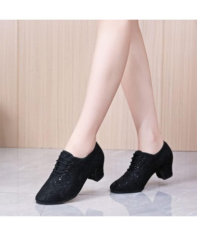 Women Modern Dance Shoes Lace up Ballroom Tango Foxtrot Waltz Professional Practice Dancing Shoes, Model-LPWMMD Lpwmmd-black-...