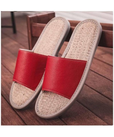 Women's Genuine Leather Open Toe Slippers Indoor Outdoor House Shoes Comfortable Non-Slip， Linen Sandals Unisex Flat House Sh...